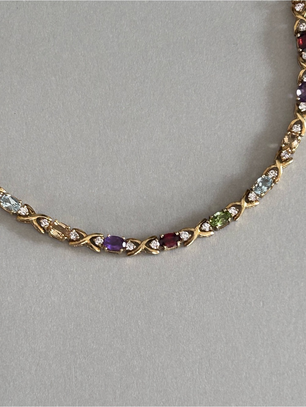 Vtg DBJ 925 Sterling Silver Gold Vermeil Rainbow Multi Gemstone XO Tennis Bracel - Picture 7 of 16